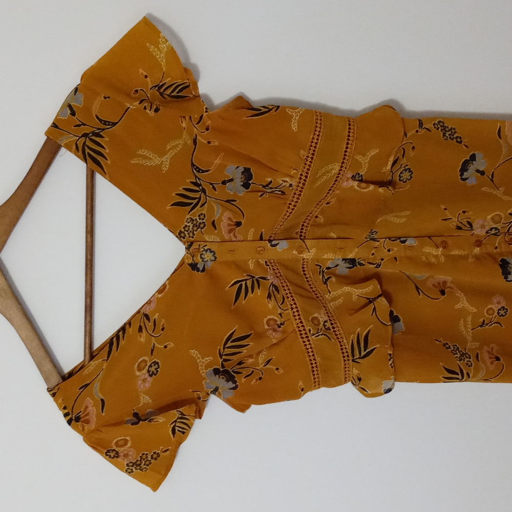 Japna size L autumn amber, blue & pink floral maxi dress flutter cap sleeve